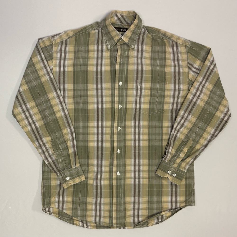 Stetson Men’s Plaid Button Down Shirt Green Yellow Size M